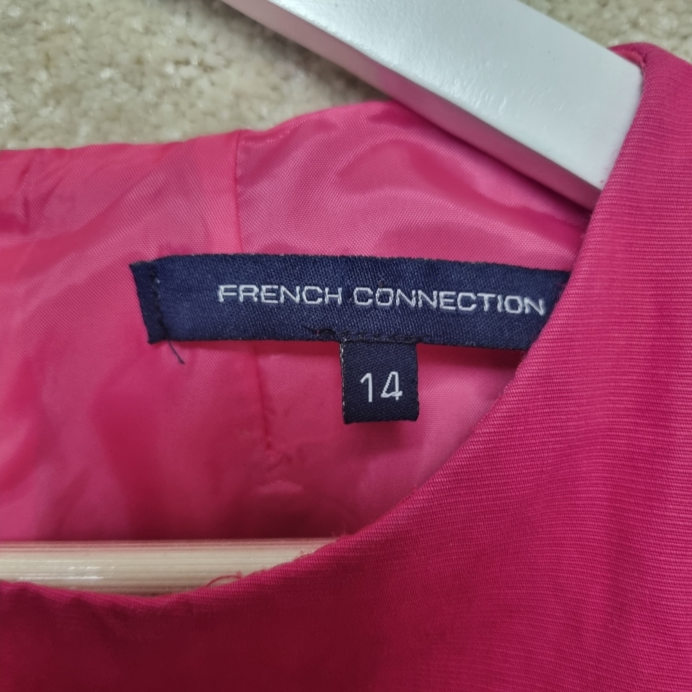 French Connection Dress 14 Pencil Pink Knee Length Ruffle Bust Detail - Picture 3 of 7